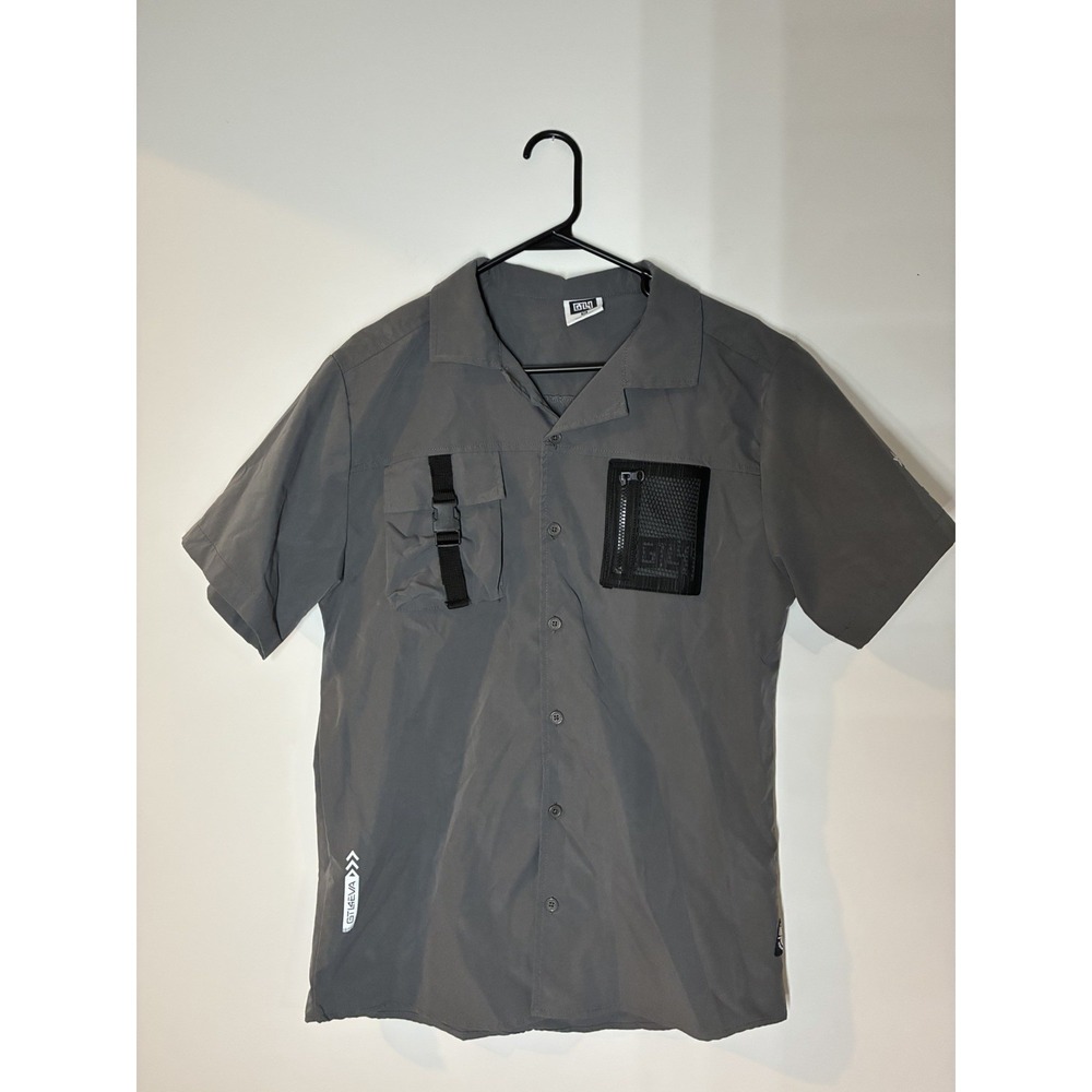 GTL4 MENS SIZE M Grey Button Front Short Sleeve Mesh Zip Pocket‎ Military